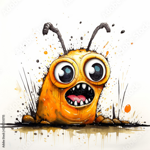 Orange cartoon monster with big eyes and antennae