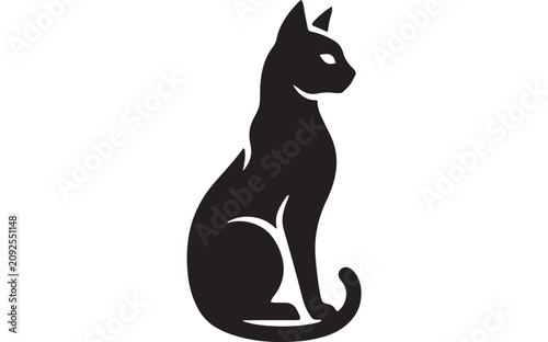 Canvas-taulu Black and White Vector Illustration of a Cat Silhouette Icon in Simple Line Art