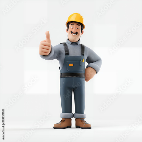 Cartoon Builder Mascot With Safety Helmet And Tool Belt