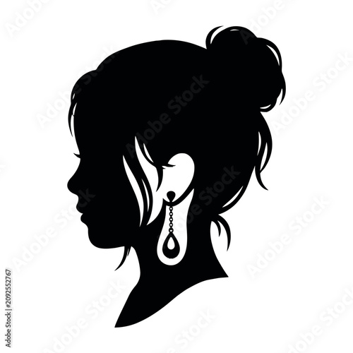 Schilderij op canvas Minimalist Woman Side Profile Silhouette wearing Dangle Earring