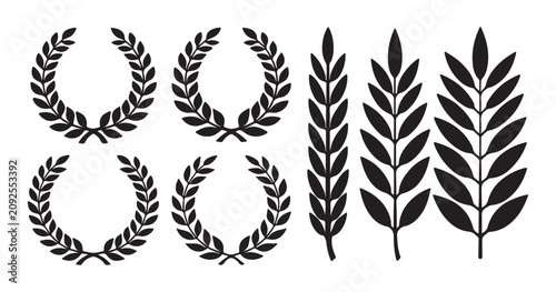 Schilderij op canvas Laurel wreaths and wheat ears vector set isolated on transparent background ancient greek design elements