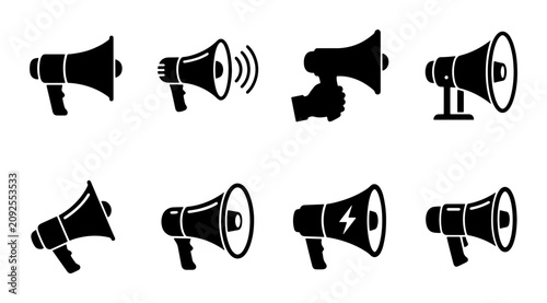 Foto Megaphone Icons Set, Announcement Loudspeaker Vector Graphics, Communication Sym