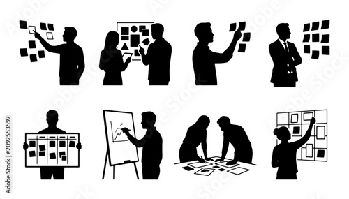 Business Team Collaboration, Brainstorming & Planning Silhouettes, Strategy Meeting Icons