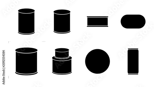 Canned Food Icons, Food Packaging Vector Graphics, Tin Can Silhouettes, Grocery Storage Symbols