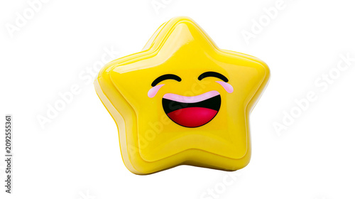 Fotografía Shiny yellow star emoji with laughing face, isolated on transparent background