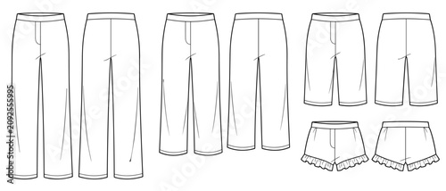 Lounge pajama pants and ruffle hem sleep shorts sketch
