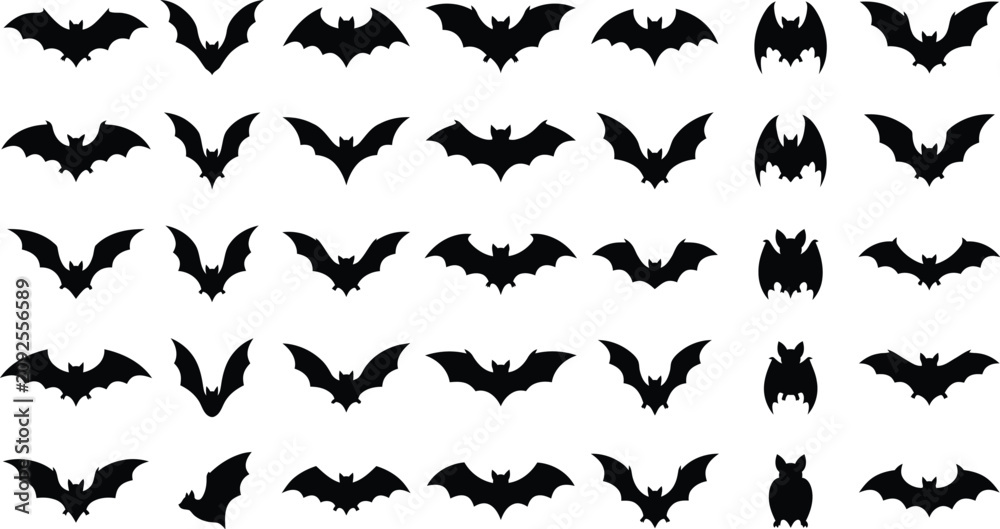 Fototapeta premium Assortment of bat silhouettes in flight for Halloween