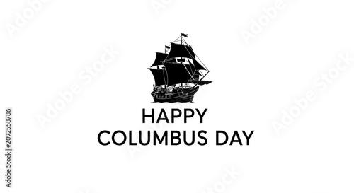 Schilderij op canvas Black silhouette of vintage sailing vessel with typography text on white backgro