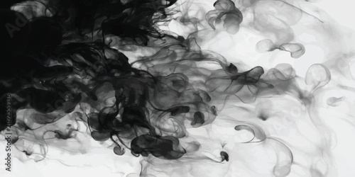 Konstfotografi Black ink clouds dissolving in clear water with diffusion abstract transparent c