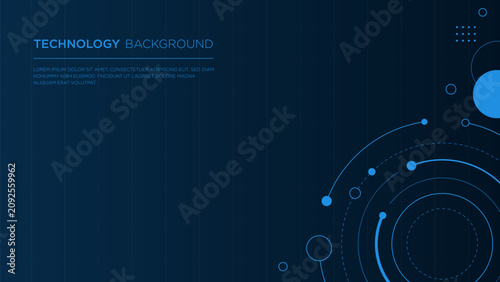 Minimal Blue Technology Background with Abstract Circular Network Elements and Copy Space for Digital Business Design