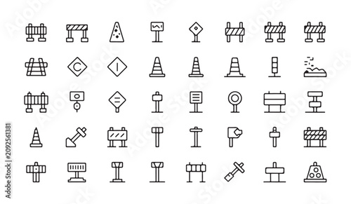 Canvastavla Set of construction road signs and elements line style icons collection