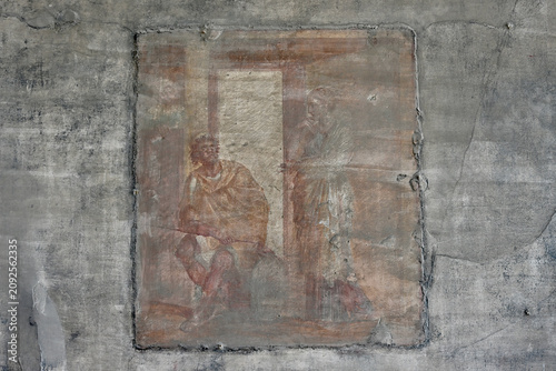 Ancient Fresco in Pompeii Ruins Depicting Odysseus and Penelope in The Odyssey