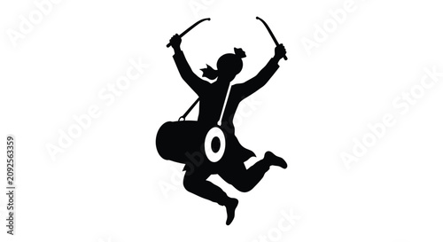 Foto Silhouette of a drummer and dancer with swords black on white background