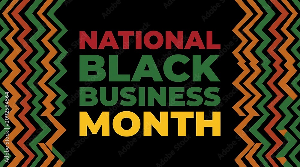Fototapeta premium National black business month message with pan african colors and geometric background festive graphic celebration of entrepreneurship and community support.