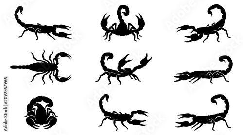 Cuadro en lienzo Scorpion Silhouette Set, Black Vector Icon Collection