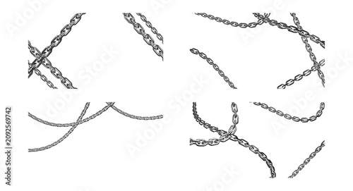 Foto Metal chain link segments PNG overlay set isolated on transparent background for industrial design and creative photo composition