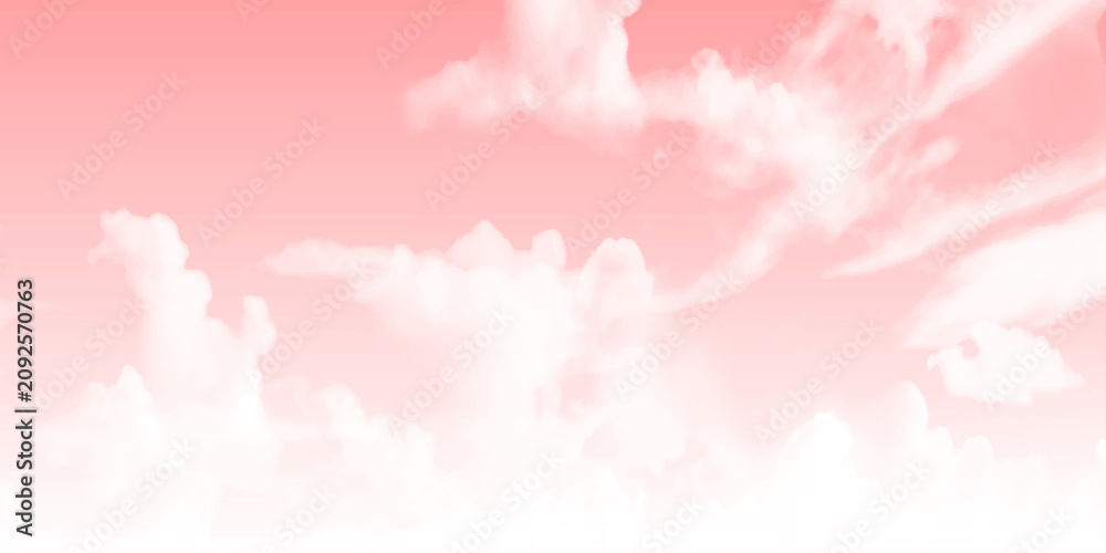 Fototapeta premium Sunny pink sky with clouds and copy space