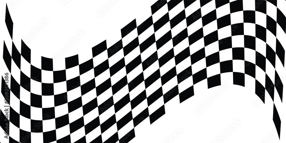 Fototapeta premium Ribbon with race flag or checkerboard pattern in diagonal arrangement. Chess game or rally sport car competition background. Slanted black and white checkered texture