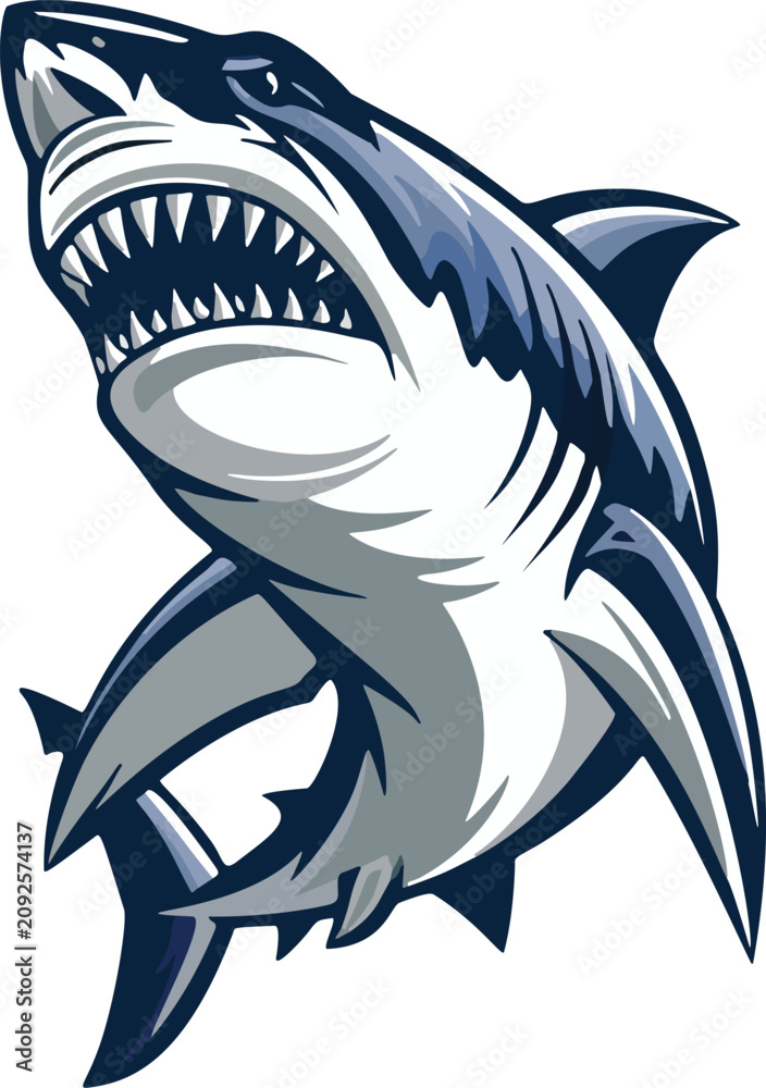 Naklejka premium Aggressive great white shark mascot vector illustration