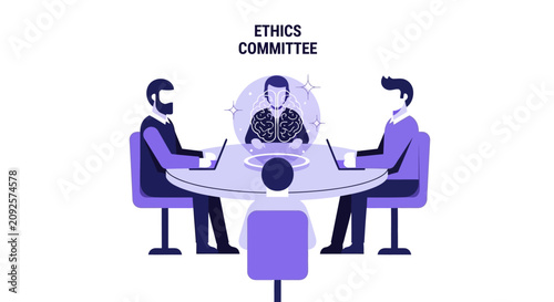 Ethics Committee Meeting for Artificial Intelligence Governance and Responsible Technology Development Illustration