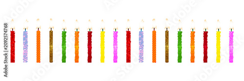 Colorful birthday candles border transparent background