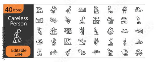 Tableau sur toile Careless Person Line Icon Pack, Human Error, Workplace Mistakes, Risk Management