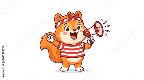 Cute Squirrel Mascot Holding Megaphone with Indonesian Independence Theme