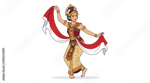 Beautiful Indonesian Traditional Dancer with Red and White Shawl