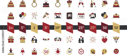 Tableau sur toile Set of anniversary celebration icons and badges