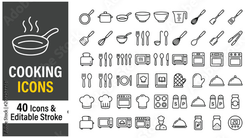 Schilderij op canvas Cooking web icons in line style