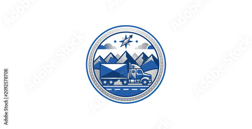 Schilderij op canvas Semi-Truck Mountain Badge Vector Design