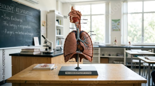 Human respiratory system model in classroom setting