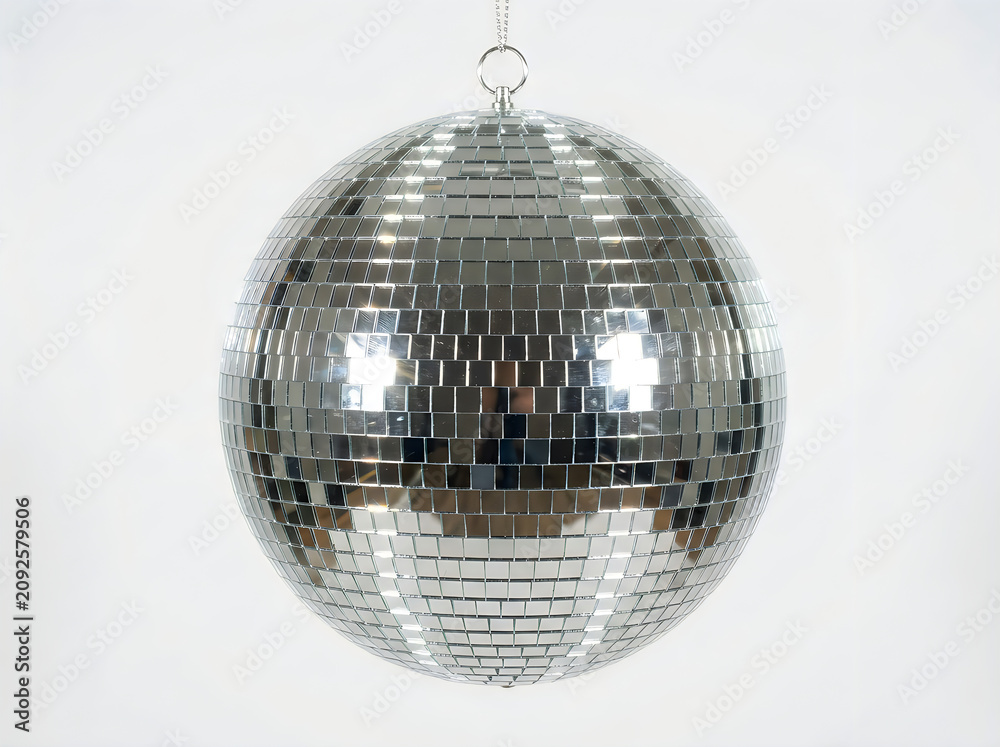 Obraz premium Shiny disco ball hanging isolated on white background