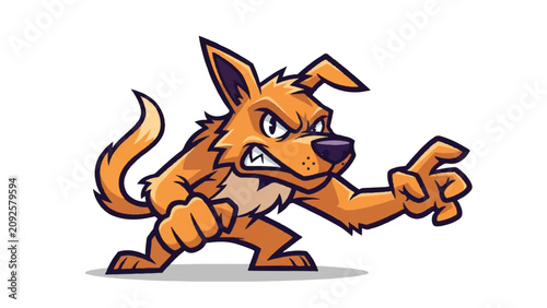 Foto Cartoon angry dog in motion attacking.