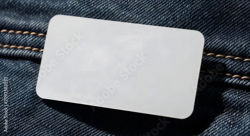 Blank white rectangular card on textured blue denim jeans background with rectangle background business branding stationary