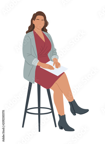 Принти на полотні Woman sits calmly on stool, holding papers