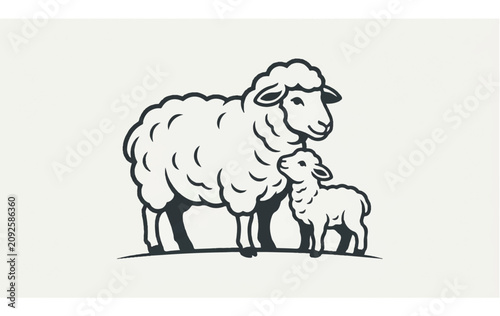 Mother sheep and little lamb standing.