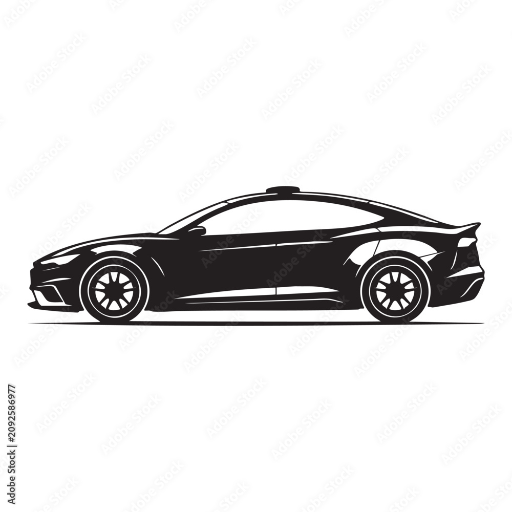 Naklejka premium Modern performance sedan silhouette profile side view.
