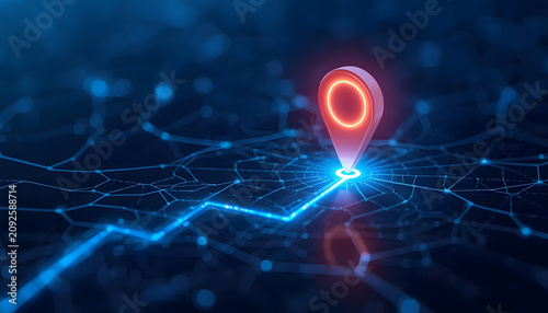 pulsating digital marker shines on a carefully planned route, guiding the way for a strategic business endeavor., created with generative ai