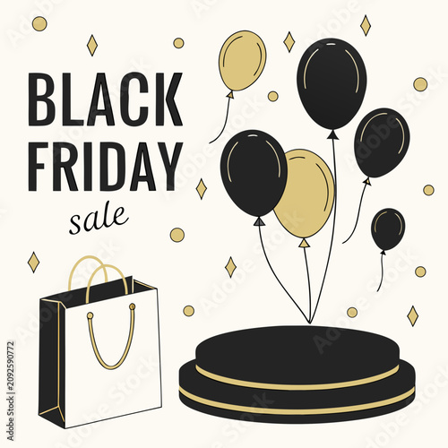 Black Friday Sale Celebration with Balloons and Decorations