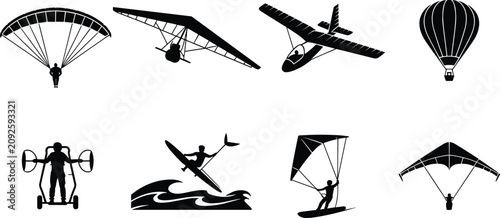 Fotografija Extreme air sports hang gliding paragliding and wind powered water recreation ve