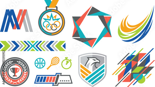 Modern Sports Logo Collection with Geometric Emblems and Abstract Vector Badge Design Set