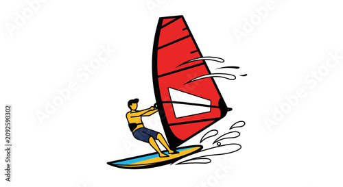Foto Windsurfer riding a wave in a stylized vector silhouette windsurfing sail sailbo