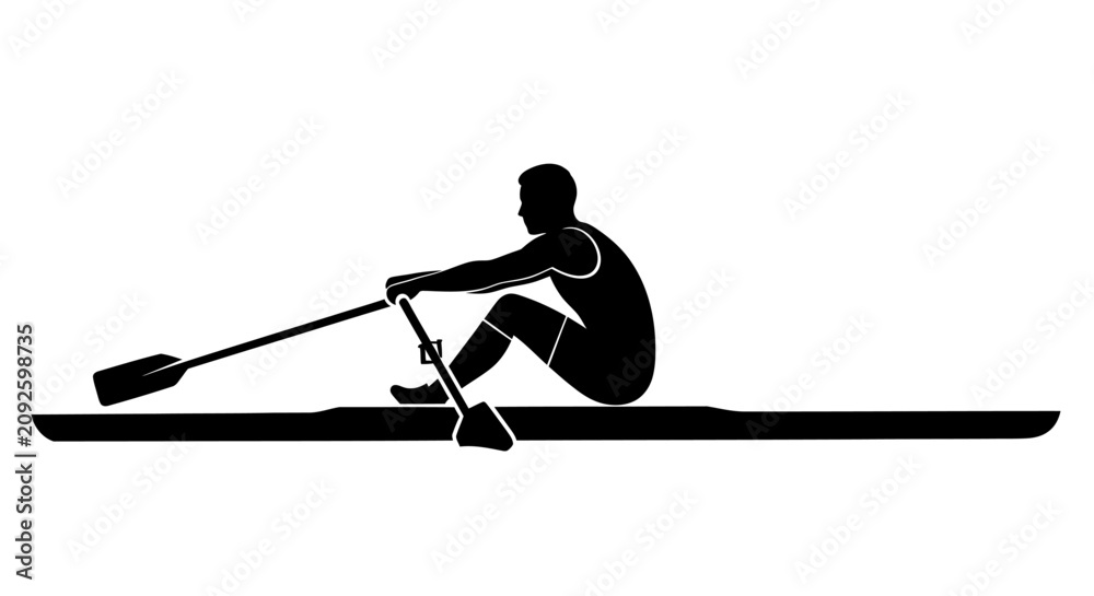 Fototapeta premium Rowing athlete in a boat a black silhouette against a white background silhouette rower sportsman