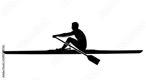 Rowing athlete in boat a black silhouette against a white background silhouette rower sportsman sports