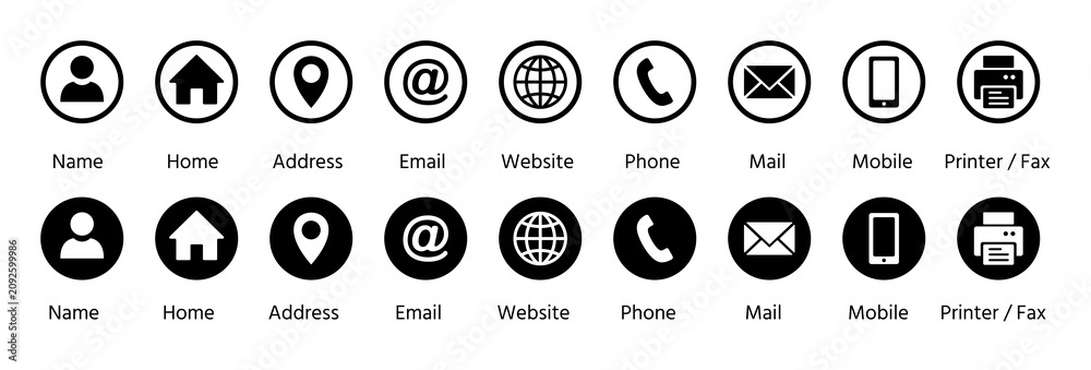 Naklejka premium Vector business icon set including contact and communication symbols