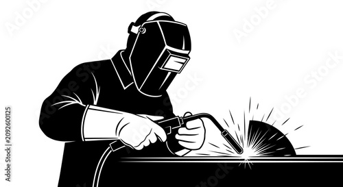 Принти на полотні Welder at work a black silhouette against a white background silhouette welding