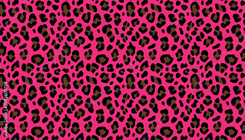 Fotografía Vibrant Hot Pink Background Featuring a Repeating Seamless Leopard Spot Animal Print Pattern with Dark Brown Insets
