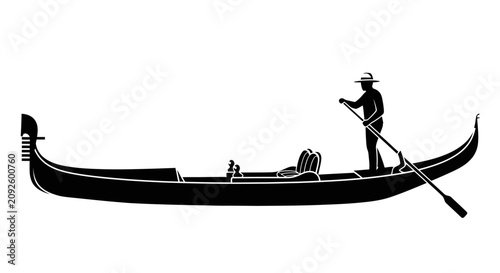 Obraz na płótnie Gondola with gondolier and passenger depicted as a black silhouette venetian boa