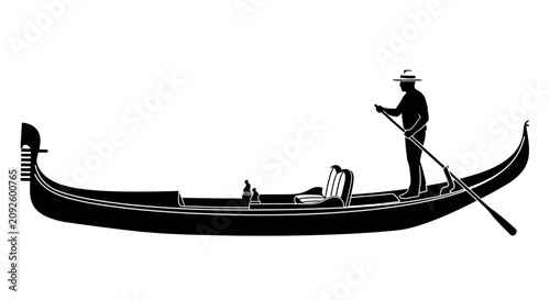 Tableau sur toile Gondola with gondolier in a black silhouette against a white background silhouet